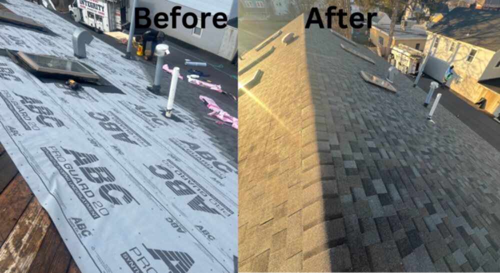 Roof replacement in progress on a Nassau County home