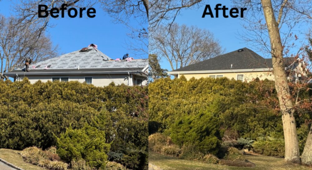 Long Island home exterior before and after siding and roofing work
