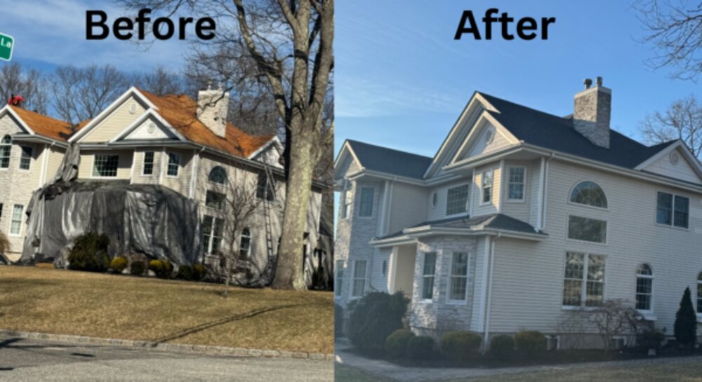 Completed roof replacement on a Long Island home
